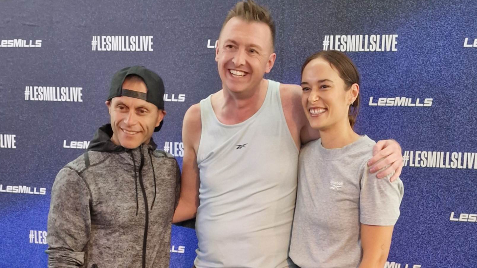 Dave Berrill with Glen Ostergaard and Khiran Huston at Les Mills Live in London