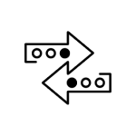 White circle containing a black stroke icon showing two arrows pointing in opposite directions and lining up under one another
