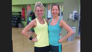 Maura Lafferty with her fitness hero, her Les Mills instructor Emily Oswald.